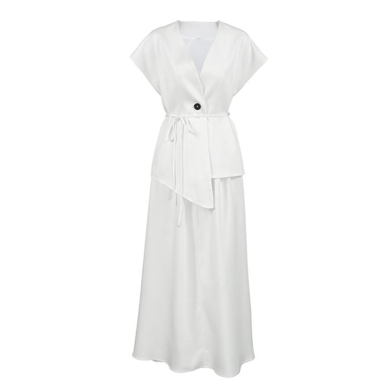 Womens 2-Piece Set V-Neck Sleeveless Top Long Skirt Elegant Blazer Style Dress