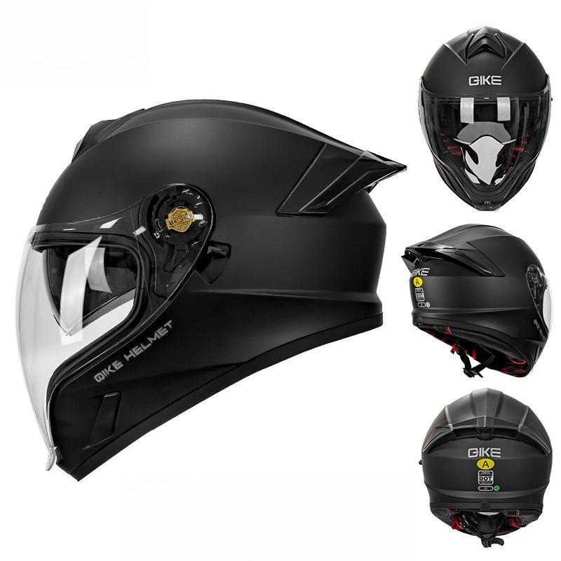 Qike Locomotive Helmet Men and Women Double Lenses Big Tail 3C Motorcycle Riding Winter Cool Personalized Safety Full Helmet