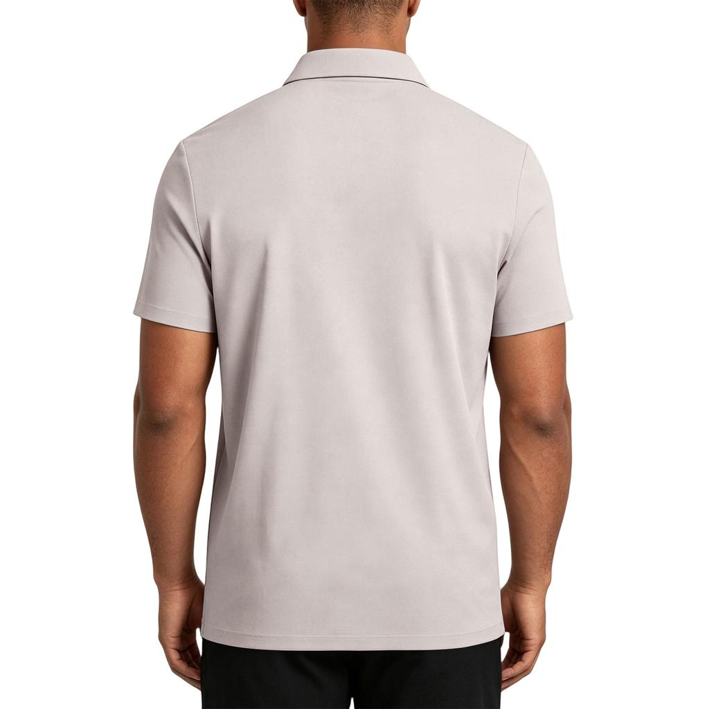 Men's Short Sleeve Polo Shirt with Zipper High Elasticity Ice Silk Knit Fabric Comfortable Stretch Waffle Texture Casual T-Shirt