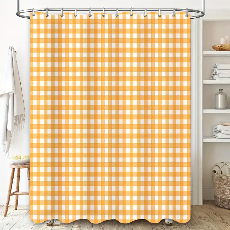 Yellow and White Gingham Pattern Shower Curtain for Bathroom - Waterproof and Durable with Rust-Proof Hooks Elevate Space