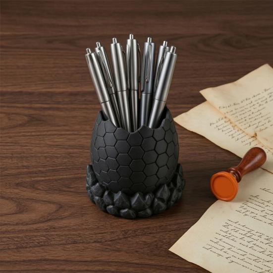 Lover Gift 3D Printed Dragon Egg Pencil Holder, Small Desk Pen Collectible Model Statue Multi-functional Stationery Makeup Brush Organizer for