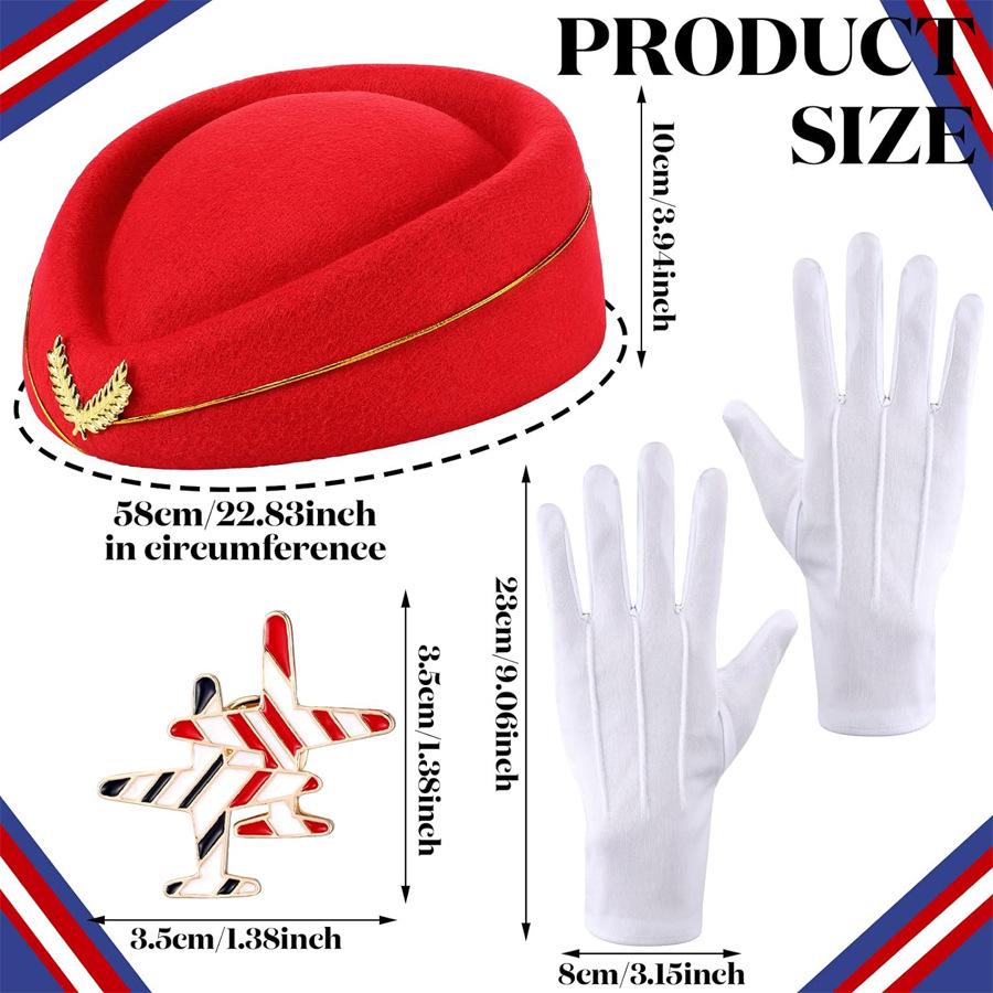 Cosplay Kostüm: Halloween Flugbegleiterin mit Brille, Hut, Handschuhen und Schal