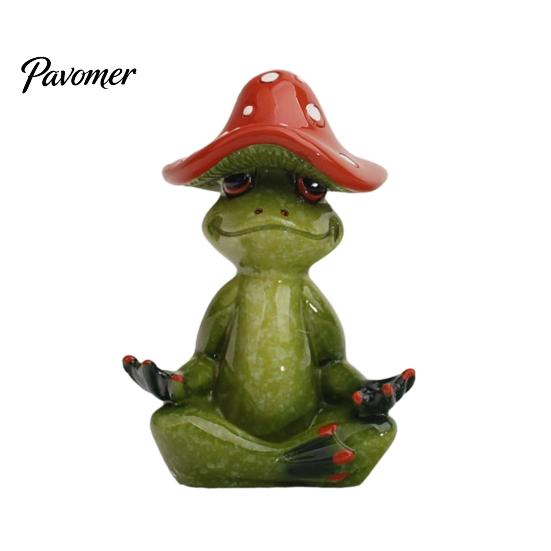 Vielseitige Tischdekorationen Yoga-Pilz Frosch Figur, Kreative Harzstatue, Niedliche Sitzende Tierfiguren Grünes Ornament für Zuhause Büro