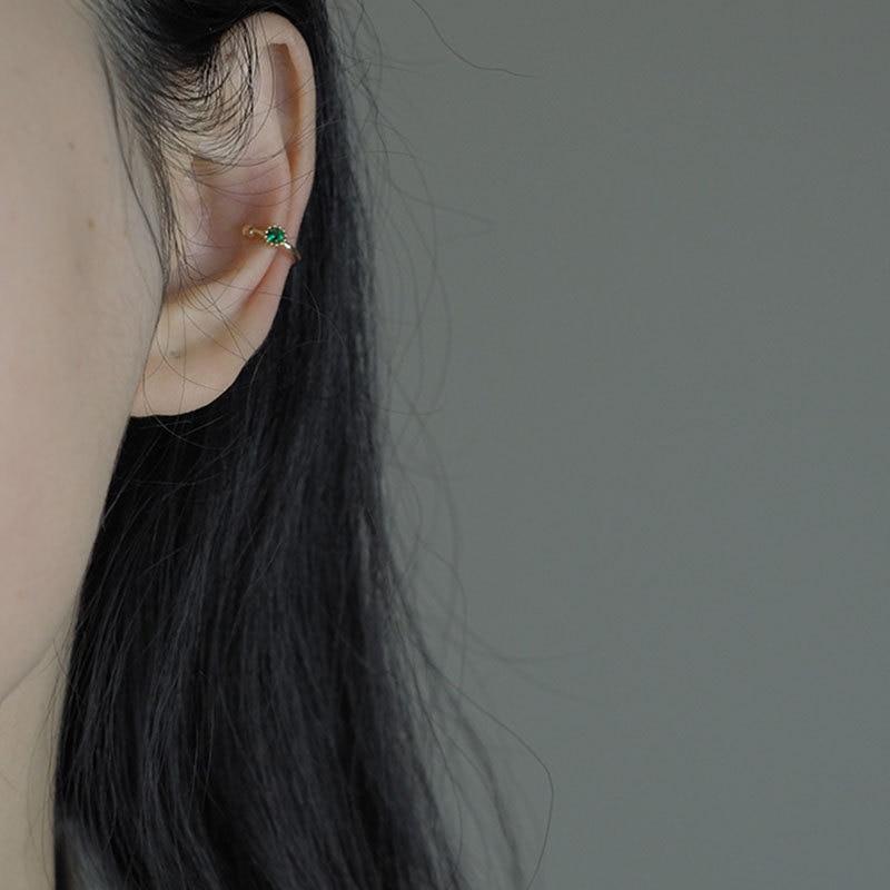 925 Sterling Silver European Style Open Dark Green Zircon Gold Ear Clip Women Street Photography Jewelry