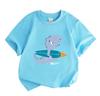 Toddler Kids Boys Girls 100% Cotton Crew Neck Short Sleeve T-Shirt, Cute Surfing Dinosaur Graphic Casual Lightweight Tees for Summer Daily Holiday Bea
