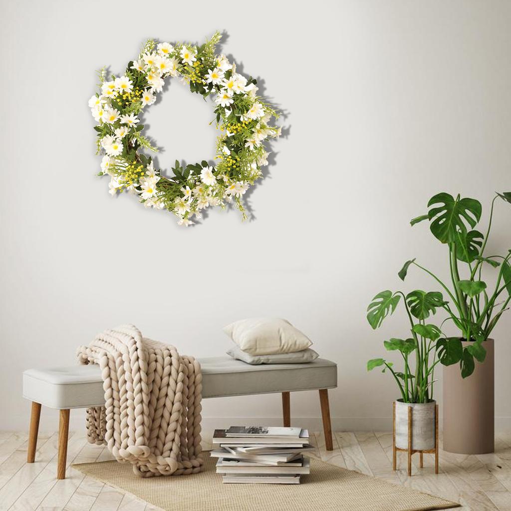 13.78inch Artificial Daisy Flowers Wreath Wall Hanging Door Decoration Hanging Garland for Household
