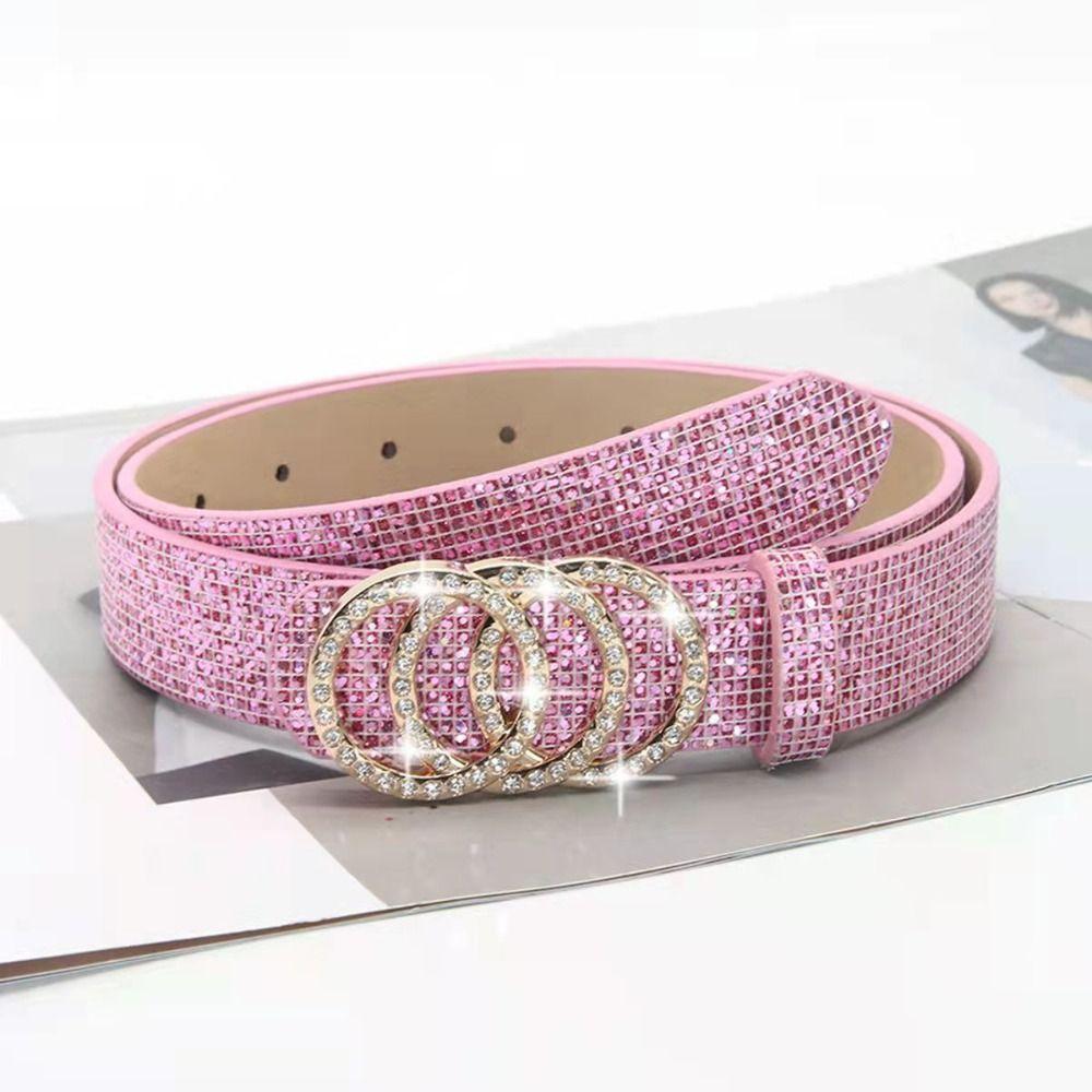 Vintage Bling Bling Sparkling Rhinestone Belt Versatile Glitter Slide Buckle Belt Luxury Brand Design Waist Strap Women