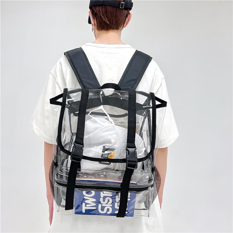 Transparent PVC Backpack Large Capacity Travel Bag Fashion Flip Top Minimalist Transparent Waterproof Student School Bag