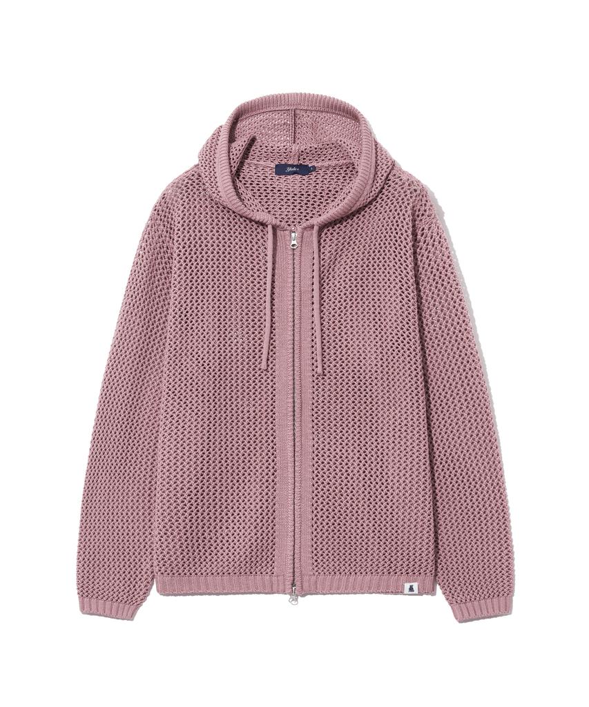 YALE Mesh Hooded Knit Zip-Up Vintage Pink