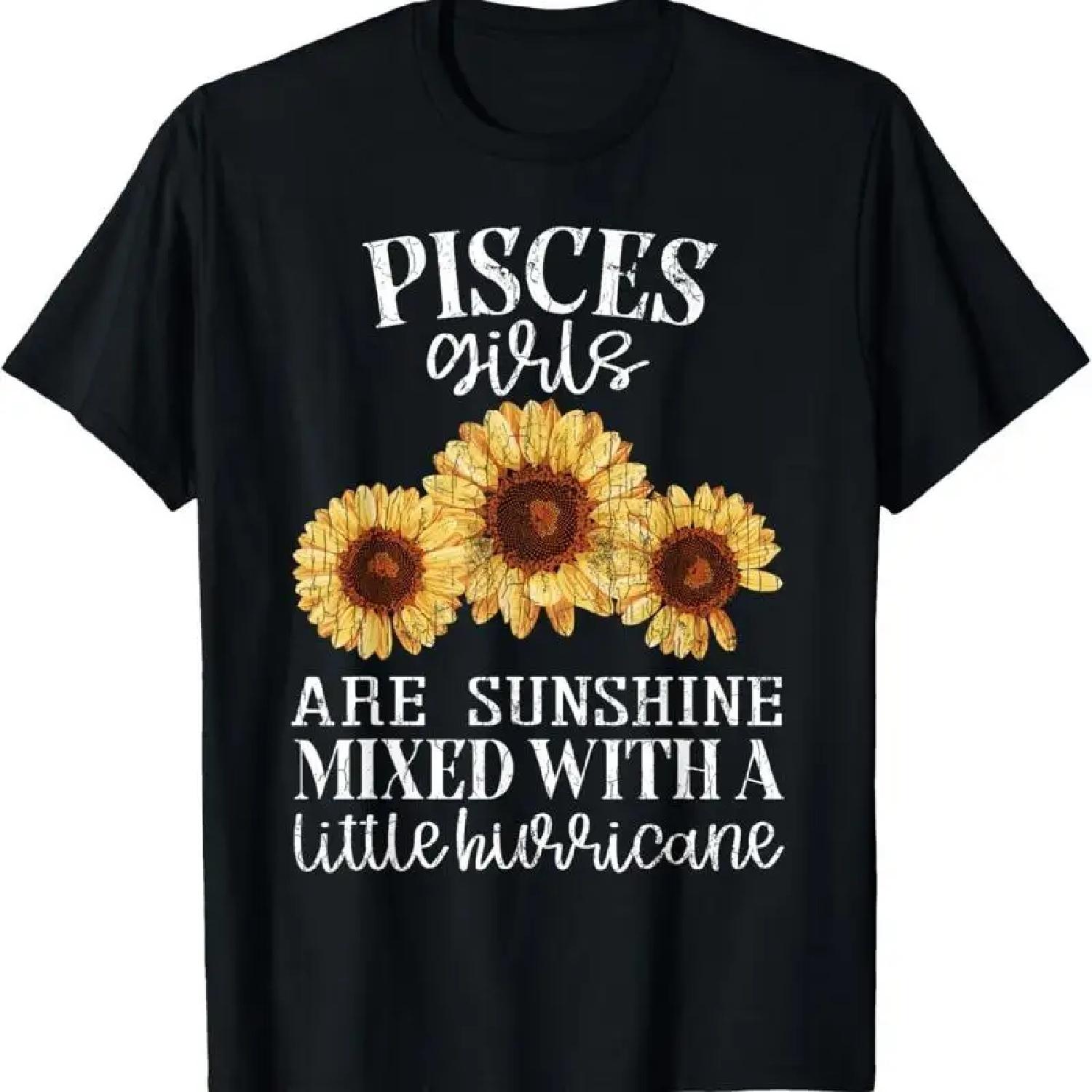 Sunflower Sunshine Pisces Funny Zodiac Sign Girls T Shirt S чёрный