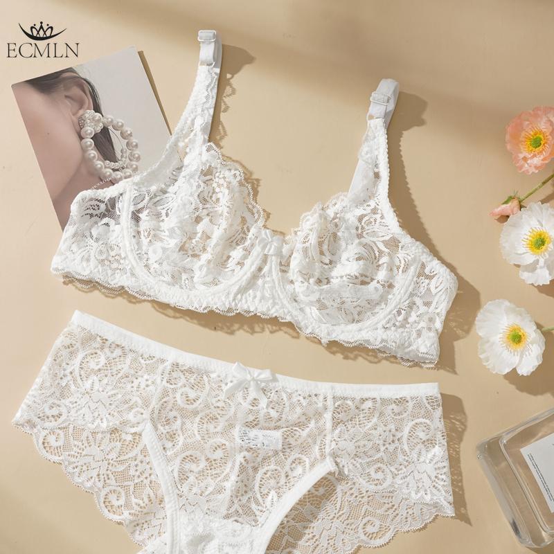 Sexy Lace Bra Suit Non-pad Women Ultra-thin Push-up Panty Set Delicate President for Girlfriend Cup B/C Plus Size 34-40 2PCS Set