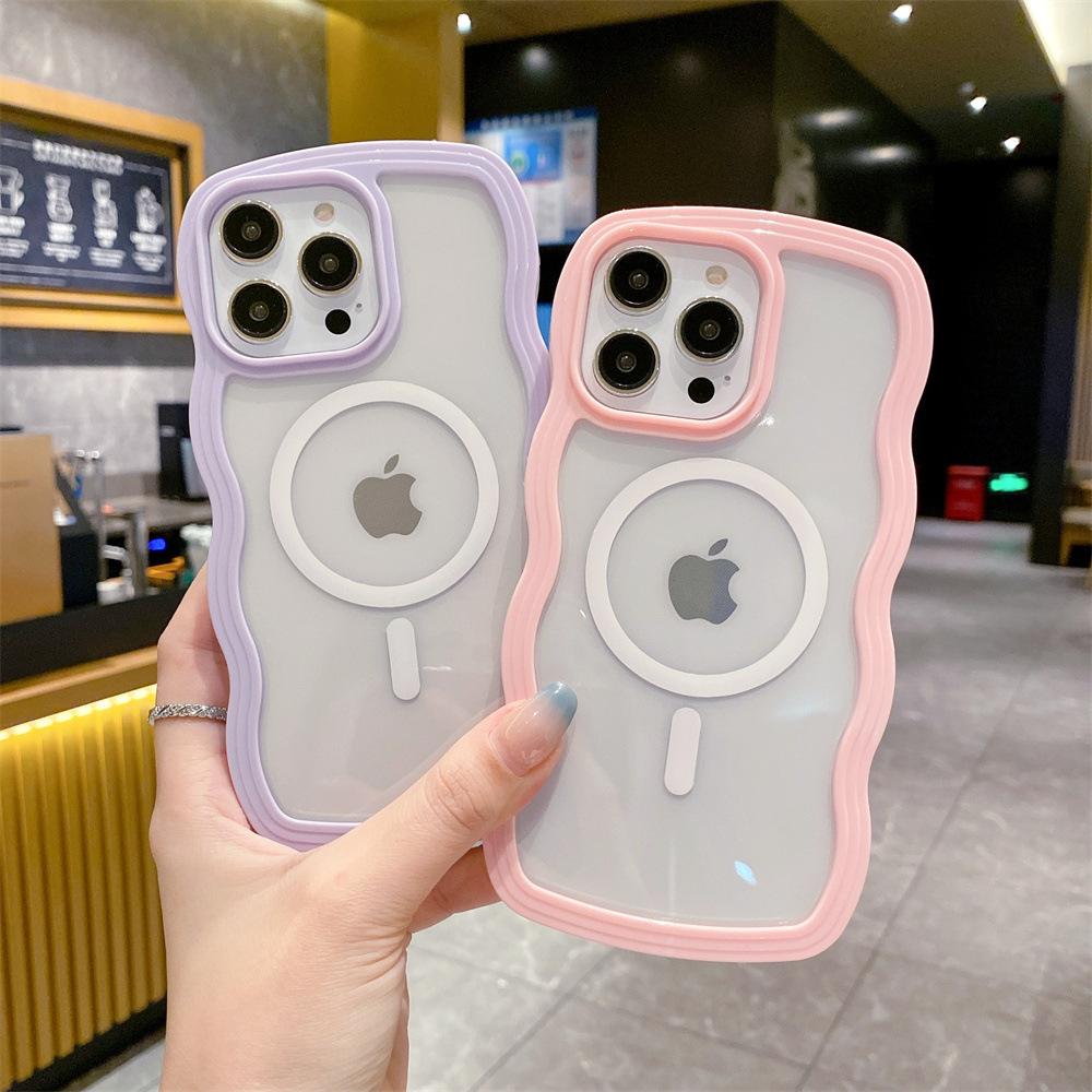 The new ins is suitable for Apple 17Promax wave mobile phone case, transparent magnetic case, iPhone16Pro protective case.