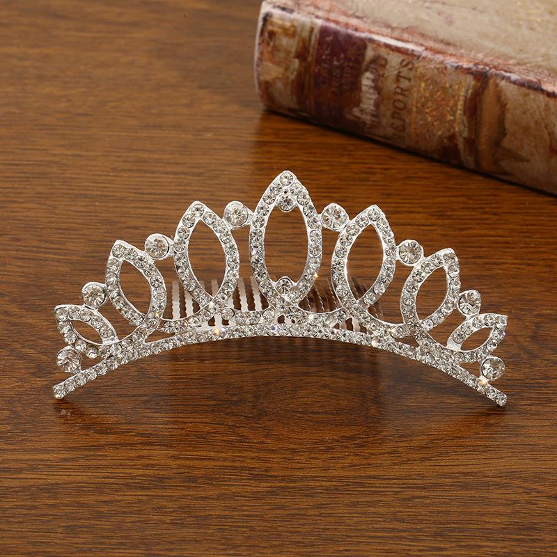 New Children's Crown Rhinestone Hair Accessories Princess Crown Girl's Birthday Alloy Comb Girl's Crown Tiara