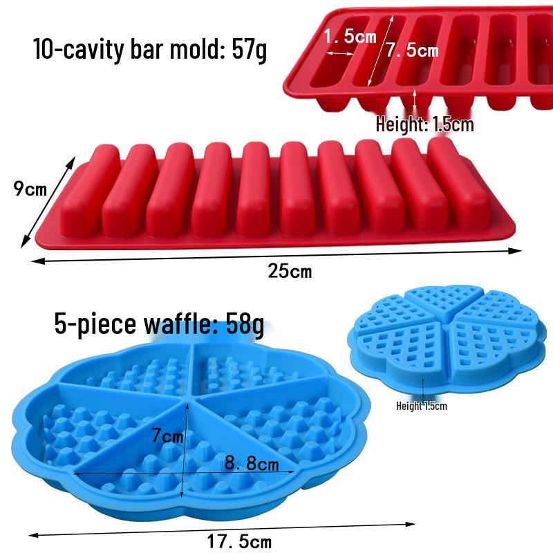 

Силиконовая форма для вафель и печенья - 4 прямоугольные, 5 формочек в виде сердца 10-cavity Bar Mold