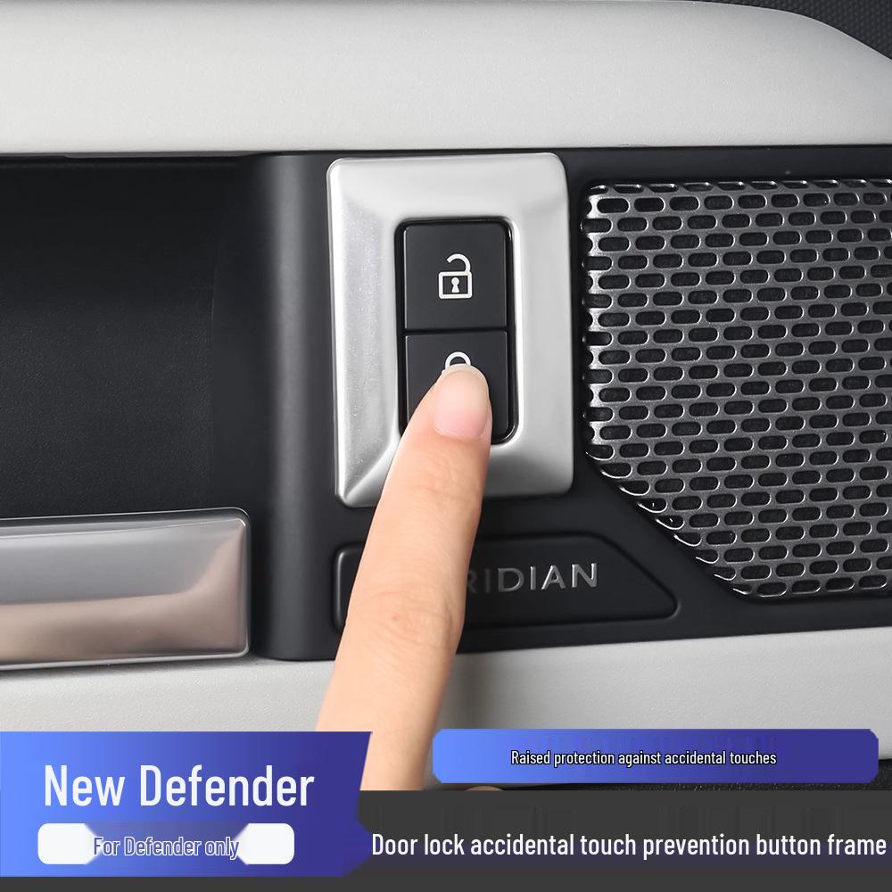 Adesivo Luminoso Anti-Toque Acidental para Botão de Trava de Porta para Land Rover Defender 2020-2025.