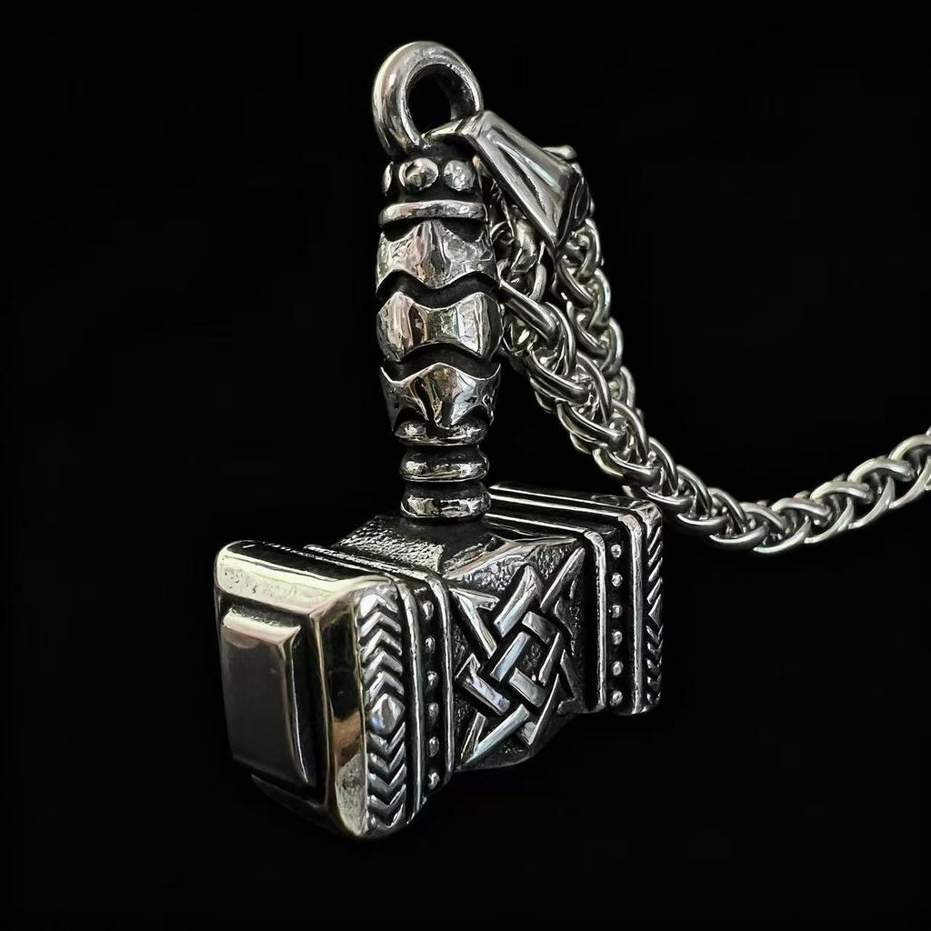 316L Stainless Steel Mjolnir Thor Hammer Pendant Necklace Viking Jewelry Gift For Men Norse Mythology Odin Rune