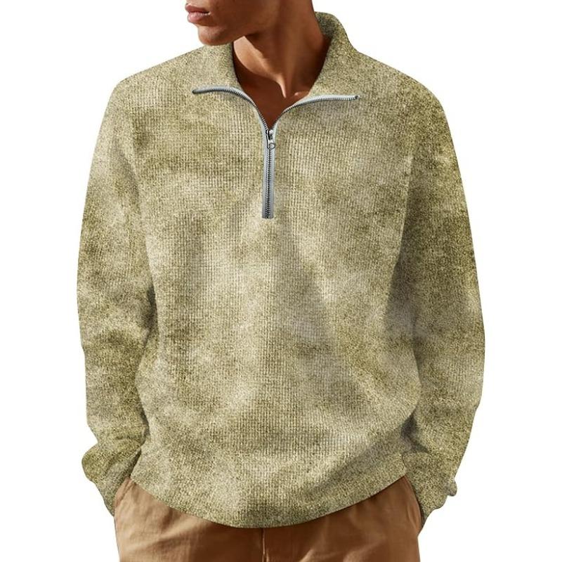 Long Sleeve Shirts for Men Mens Quarter Zip Up Pullover Tie Dye Lightweight Mock Neck Waffle Sweatshirt Casual Stylish