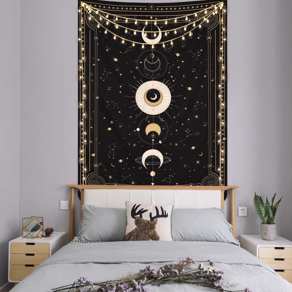Shiny Flower Moon Phase Moon Wall Nordic Fabric Constellation Large Wall Stylish Room or Window Living Unique Gift Tapestry, Hanging, Poster, Decor,