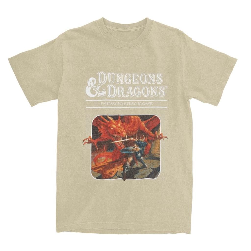 Men's Dungeon Dragon T-Shirts Base Set Artwork Pure Cotton Top Tees Summer Funny Short Sleeve O-Neck Hippie Print Large Size