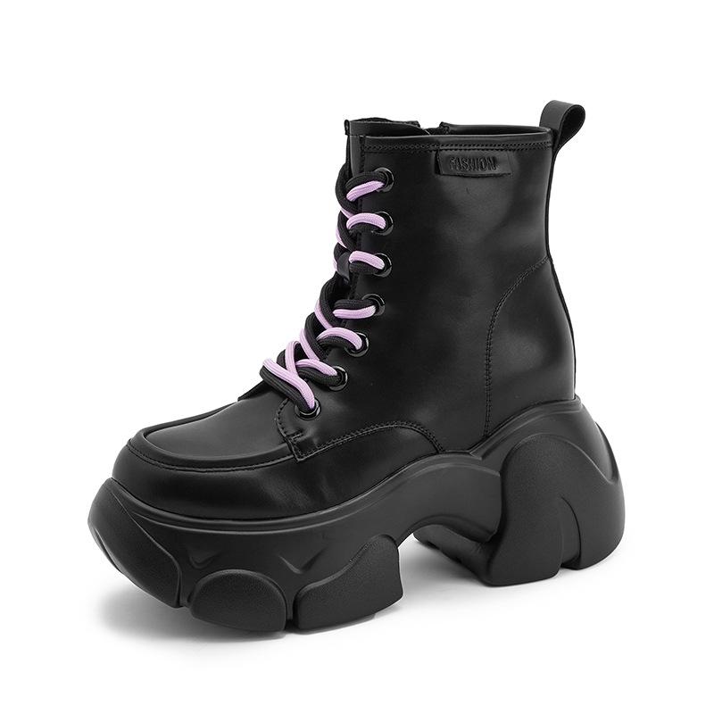 Thick-soled Martin Boots Women's 2025 Autumn and Winter New Leather Boots Small Inner Height Increase Medium Boots Children's British Style Short Boot