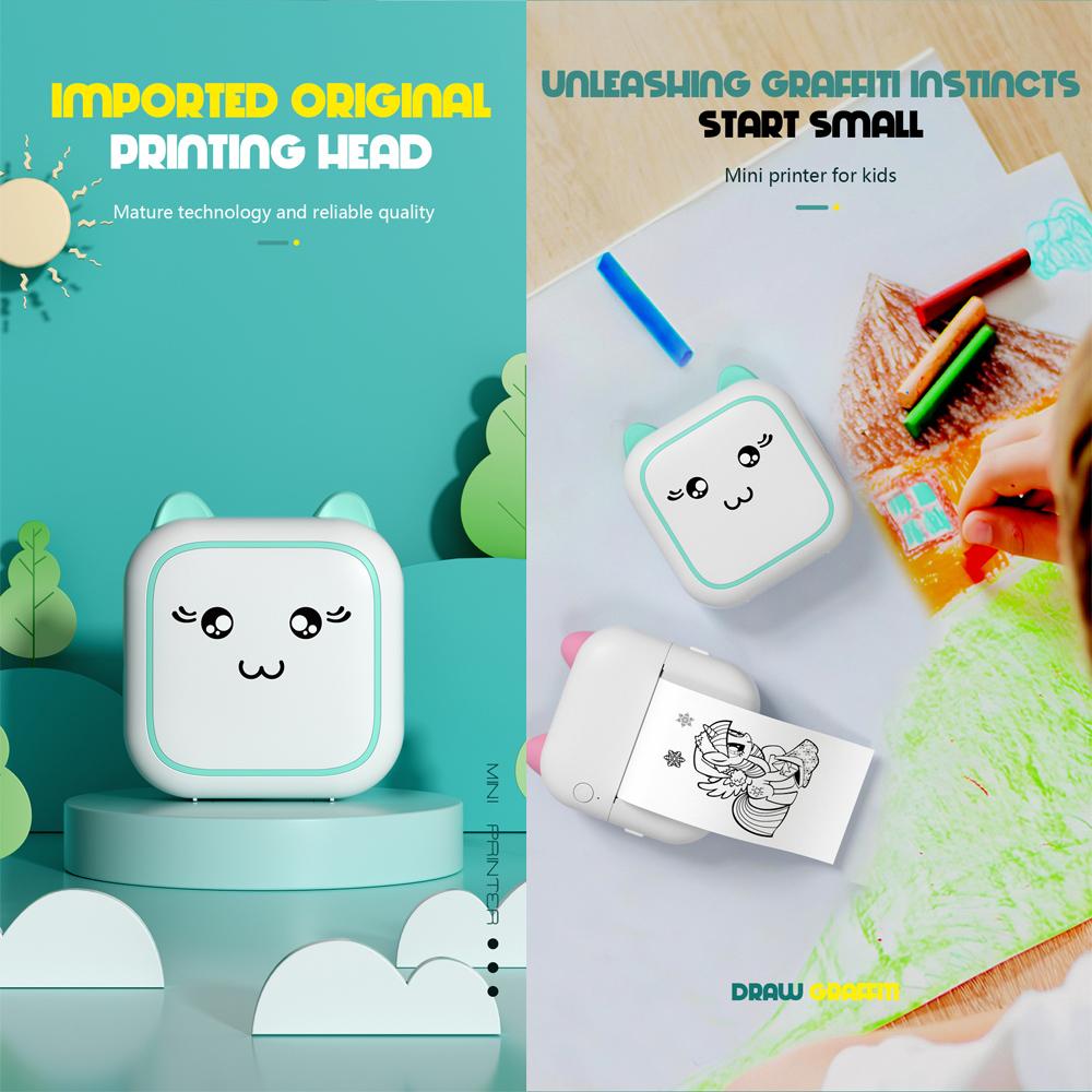 Mini Portable Thermal Printer Lightweight Wireless Photo Label Memo Wrong Question Printing USB Cable Printer