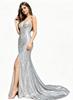 New European and American sequined V-neck fishtail evening dress sleeveless slim-fitting banquet small trailing dress