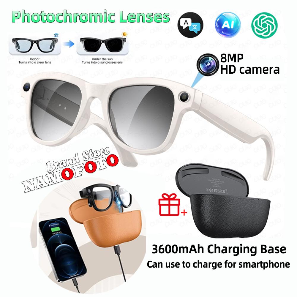Neue KI-Smart-Brille mit farbwechselnden Gläsern für Fotografie, Videoaufnahme, 3600mAh Ladecase, 4K-Hochauflösungslinse, Musikwiedergabe übersetzen