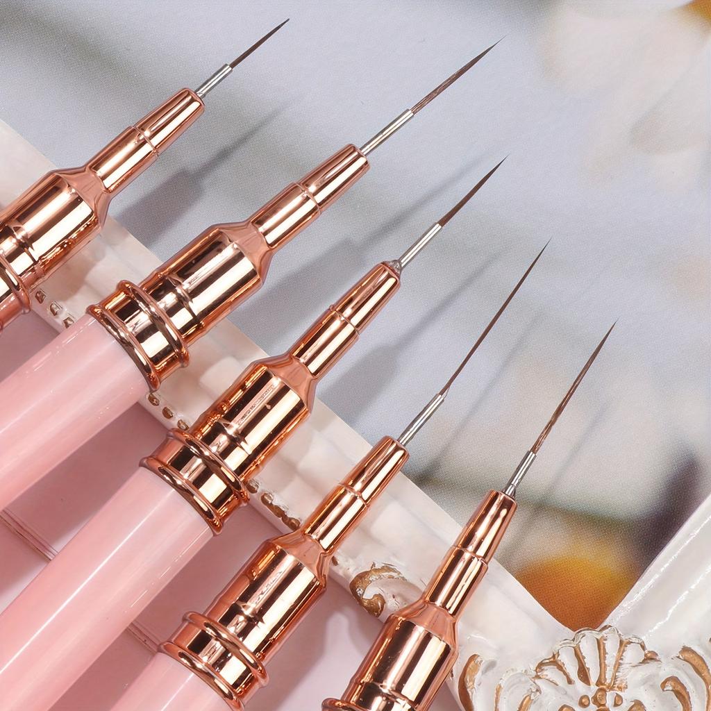 5PCS Nail Art Liner Brushes Set Elongated Gel Polish Painting Lines Striping Drawing Nail Design Pen Professional Manicure Tool