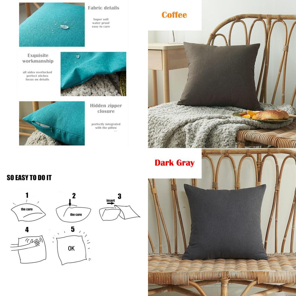 Elegant Solid Color Waterproof Pillow Cases With Invisible Zipper For Home Dcor