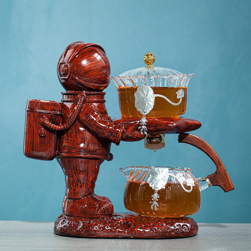 Kreativní astronautská kung-fu čajová souprava Automatická skleněná konvička Žáruvzdorný čajový infuzér Skleněný čajovar Hrnec s podstavcem