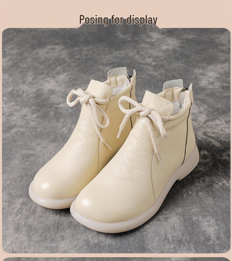 Women's Retro Cowhide Ankle Boots: Chunky Heel, Thick Sole, Genuine Leather, Plus Velvet, Winter Design