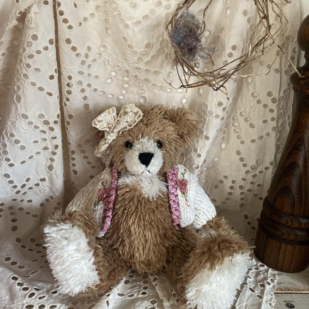 [USED] Retro Teddy Bear, Size 23cm. Old But Undamaged. Cardigan Purchased In Australia.