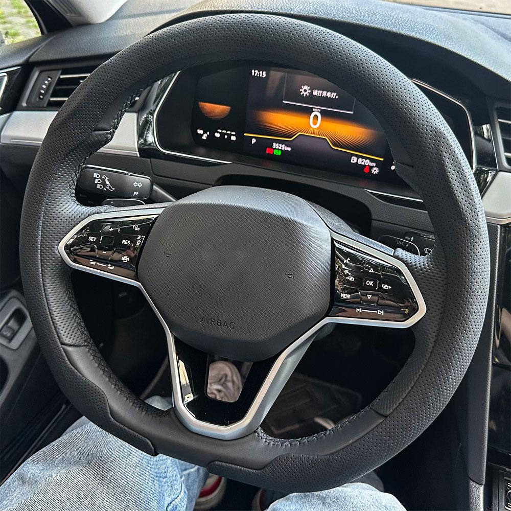 Leather Round Car Steering Wheel Cover Flat-Bottom Breathable Comfortable Feel Steering Wheel Cover D-type Steering Accessories