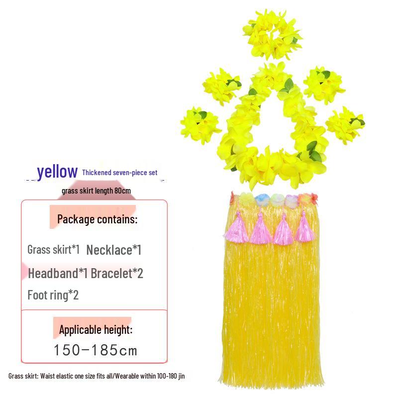 80cm Thick Flowing Grass Skirt Set: Eight-Piece Hawaiian Seaweed Dance Outfit for Adults