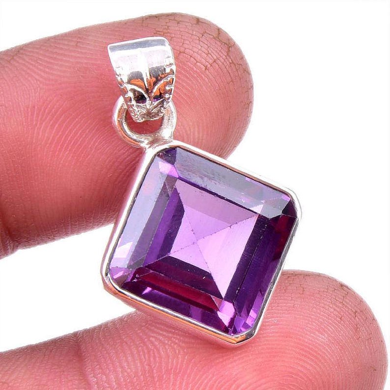 Solid 925 Sterling Silver Amethyst Gemstone Crystal Healing Pendant Handmade Jewelry pendant Necklace