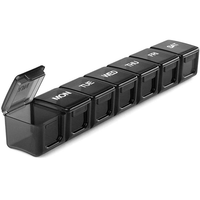 

Коробка для хранения таблеток на одну неделю, портативный пластиковый 7 сеток, держатель для таблеток, органайзер для путешествий, коробка для таблеток, разветвители, органайзер для таблеток L-22x4x3cm серый