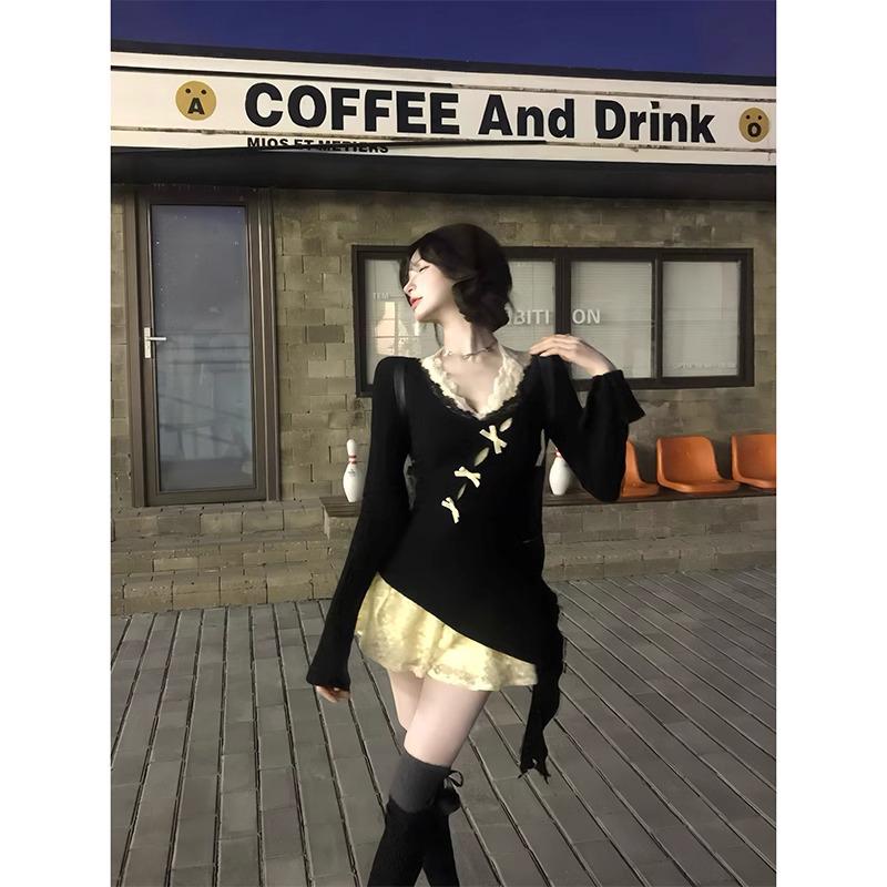 2025 Women's Pure Desire Lace Trim Two-Piece Skirt and Top Set for Spring/Autumn