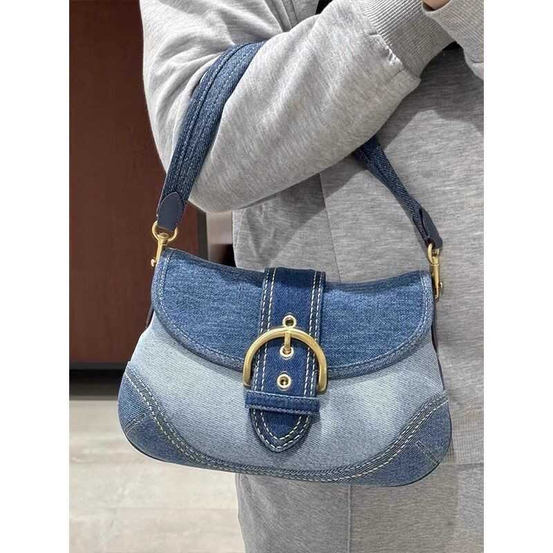 Denim Underarm Bag Women's New High-end Splicing Canvas Pea Bag Shoulder Bag