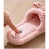 Open-toe Plush Slippers, LOVE Bow Women's Home Slippers, Wooden Floor Cotton Slippers, Plush Slippers