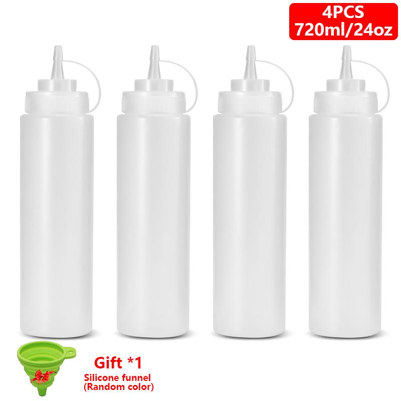 1/2/4/6 Stück Gewürz-Quetschflaschen mit Kappen, Kunststoff-Quetschspender mit Messangaben für Ketchup, BBQ, Saucen, Sirup