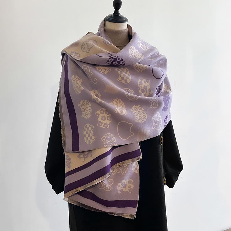 

Doodle Cat Travel Poncho Warm Cashmere Scarf Women Thick Blanket Winter Bufanda Shawl Print Wraps Pashmina Female