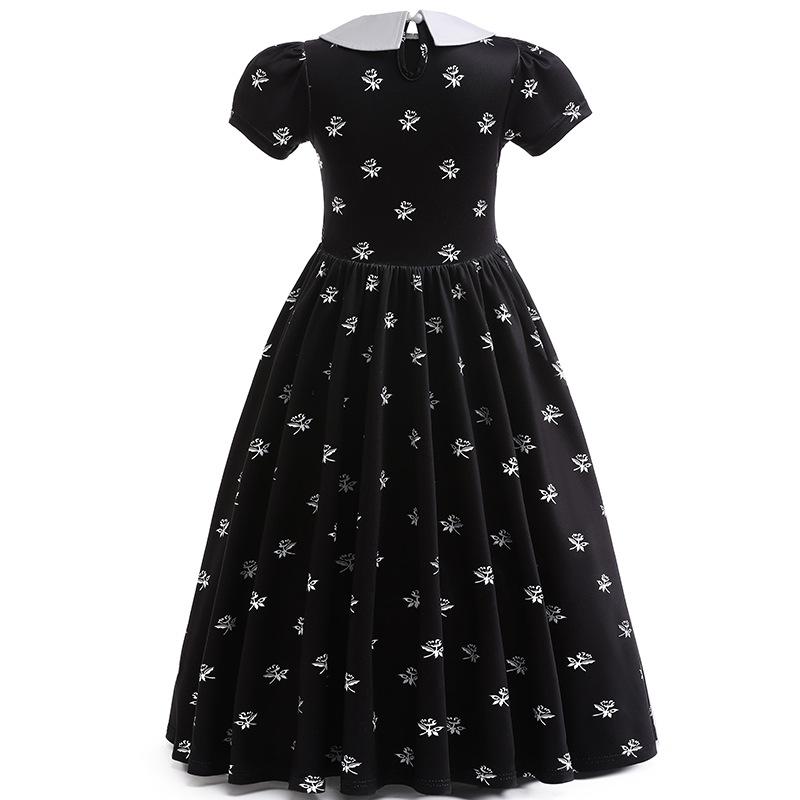Popular Girls Cosplay Adams Family Wednesday Heroine Floral Skirt Lapel Performance Skirt