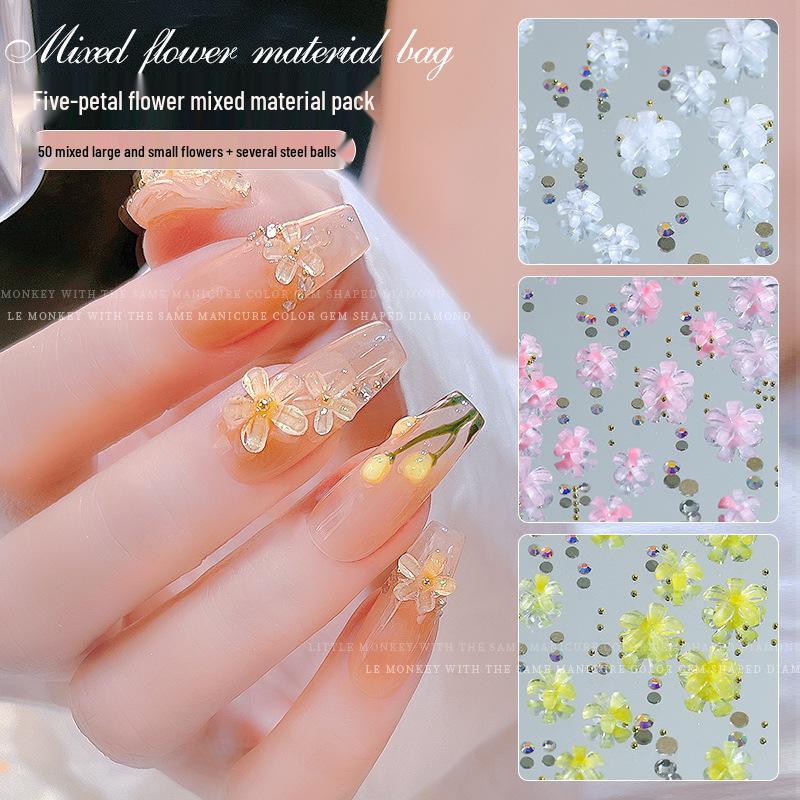 

Icy Pink Five-Petal Camellia Flower Nail Art Steel Beads