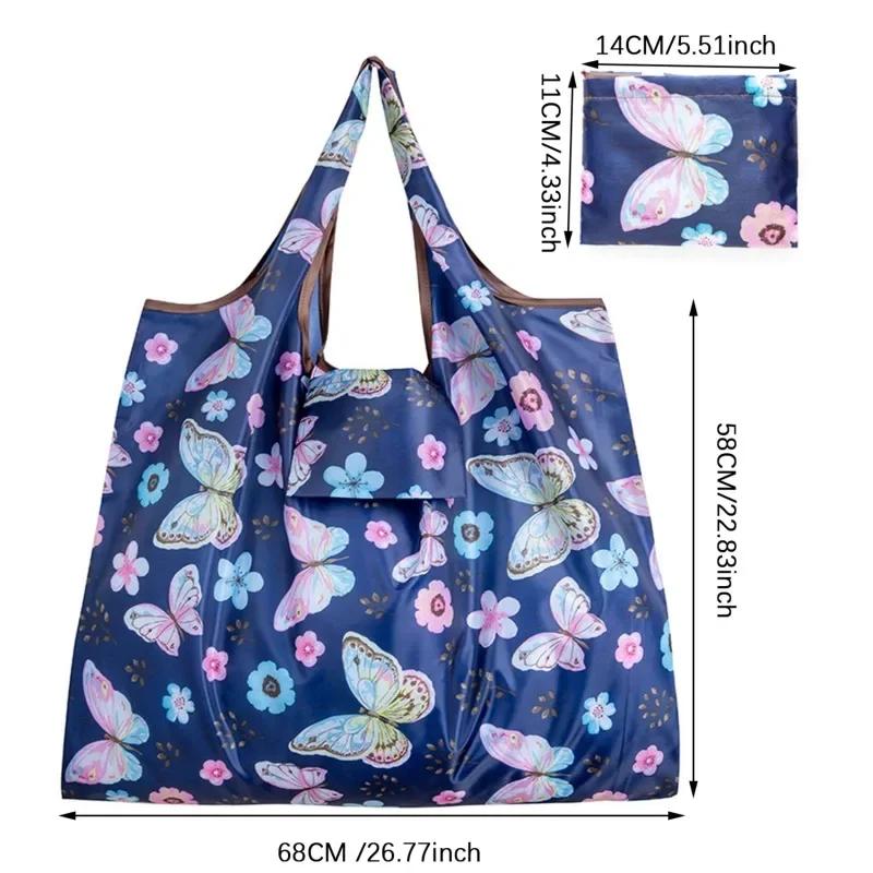 

Portable Folding Shopping Bag Butterfly Flower Printing Grocery Bag Eco-friendly Reusable High-capacity Tote Bags 2026 New синий