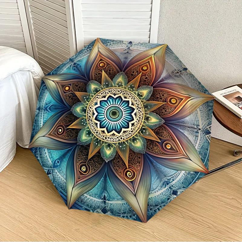1pc Mandala Artwork Automatic Open/Close Umbrella, Folding Compact Umbrella with Lightweight Design for Women/Men yy251028234