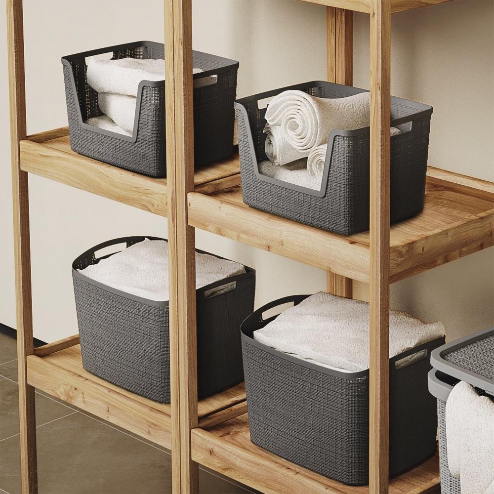 Jute Large Easy Access Basket Medium Durable Resin Organization and Storage Basket Bin Grey