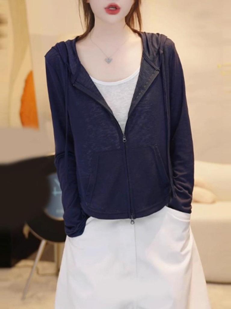 Plus Size Early Autumn Two-Piece Hooded Long Sleeve Top & Cardigan Jacket