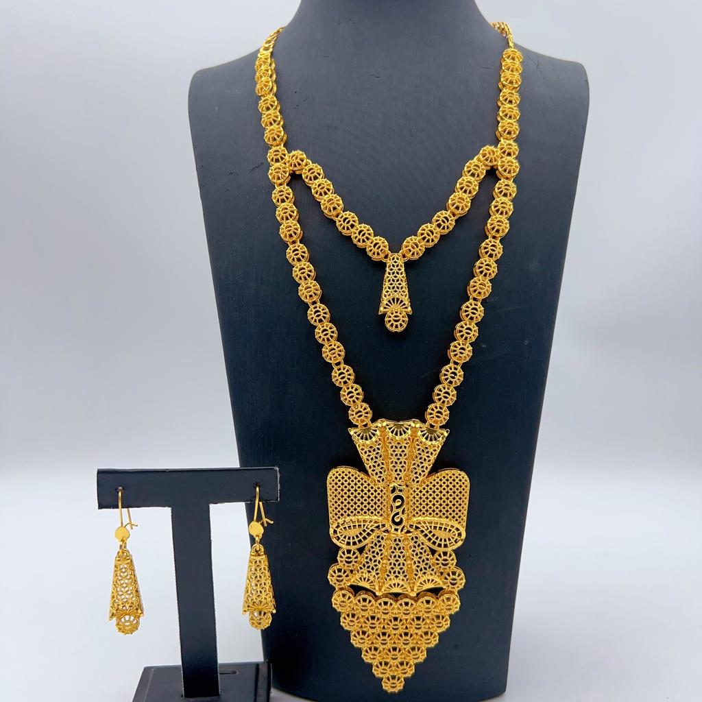 Dubai Emirati Bride 24k Gold Plated Necklace Earrings Jewelry Set African Ladies Jewelry Two-piece Set