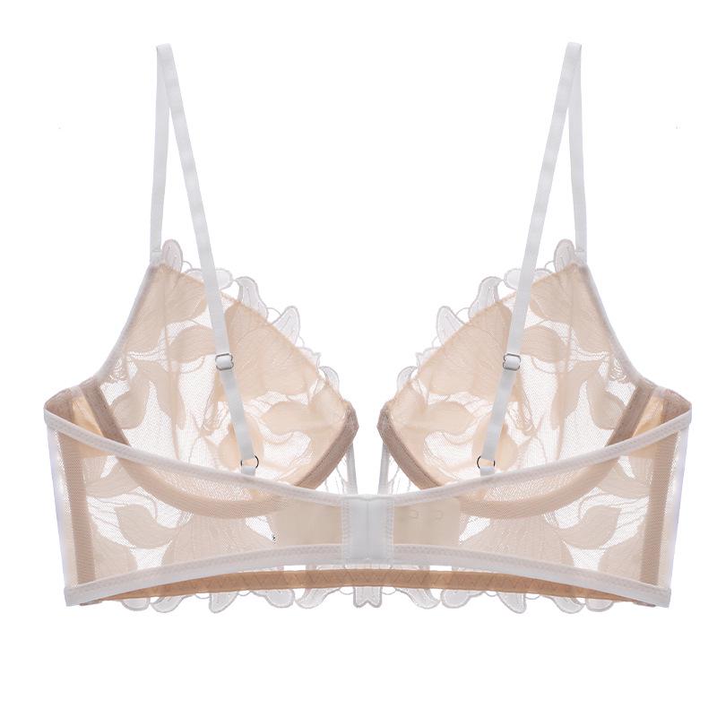 French Lace Push-Up Bra Set with Lily Embroidery & Mesh