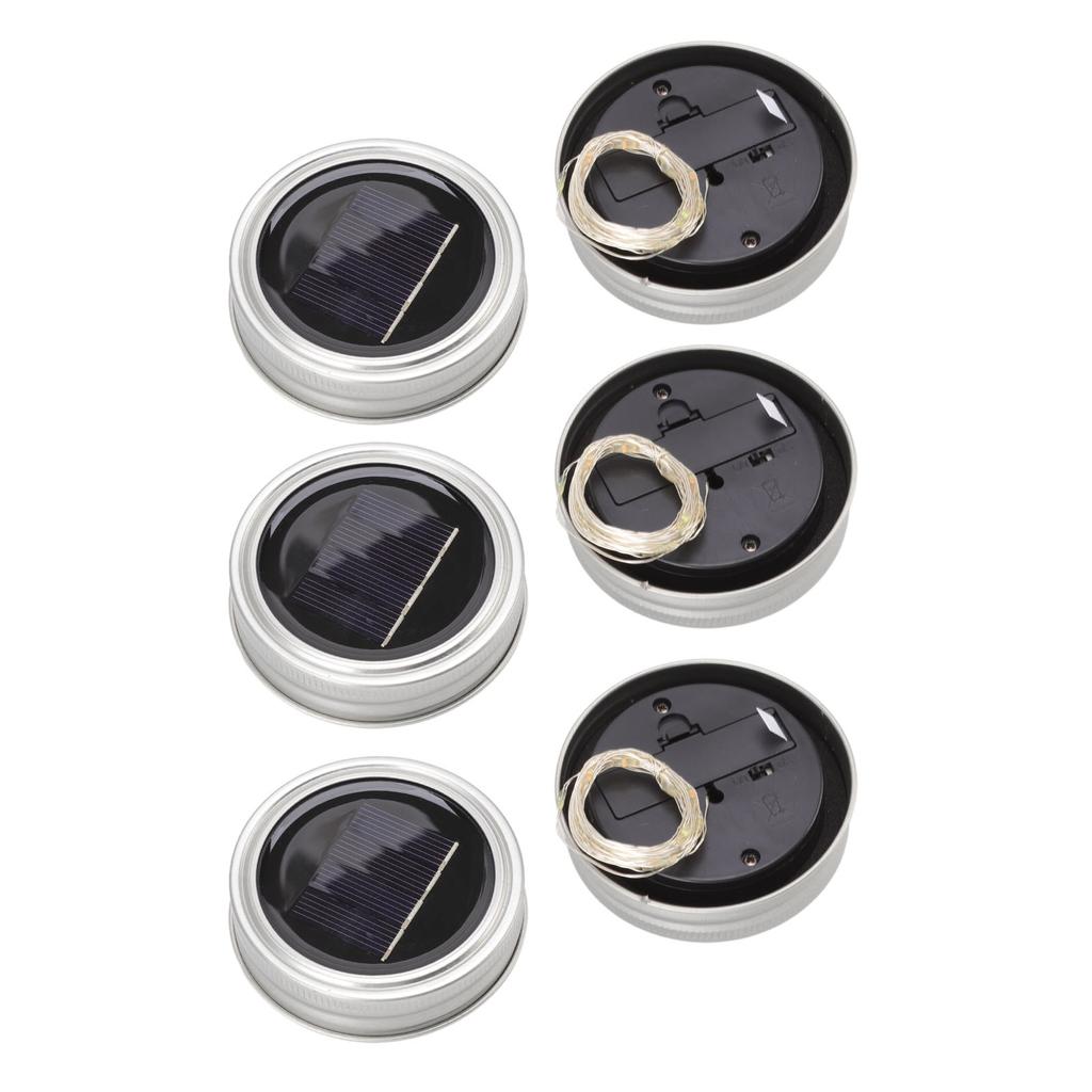 6 Stück Solar-Gläserdeckel Warm 20 LEDs Wasserdicht Dekorativ Tisch-Lichterketten-Deckel für Terrasse Hof Garten Hochzeit